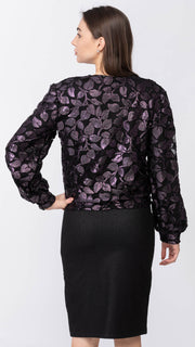 Puffy Sleeve Top - Black/Purple  *XS & SMALL ONLY*
