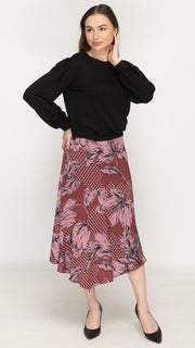 Satin Asymmetrical Skirt - Purple Floral