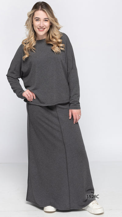 Soft Terry  Maxi Skirt - Charcoal