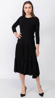Tiered Drawstring Dress - Black