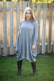 Boho Sweater Knit Dress - Grey