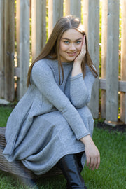 Boho Sweater Knit Dress - Grey