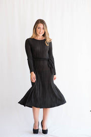 Satin Pleat Tunic Dress - Black *XS & SMALL ONLY*