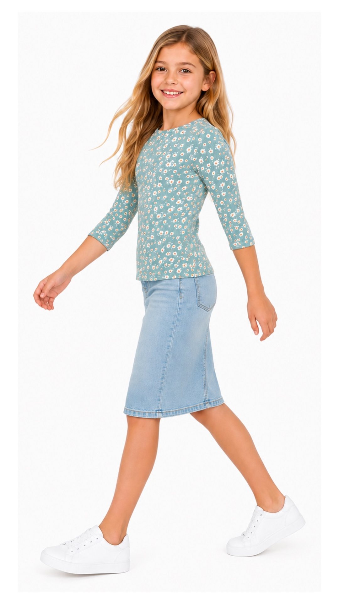 Girls Top - Rib Mint Ditsy Floral