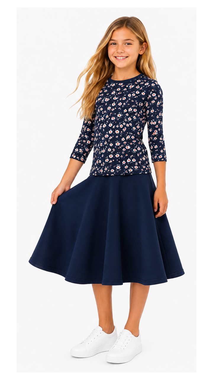 Girls Top - Rib Navy Ditsy Floral