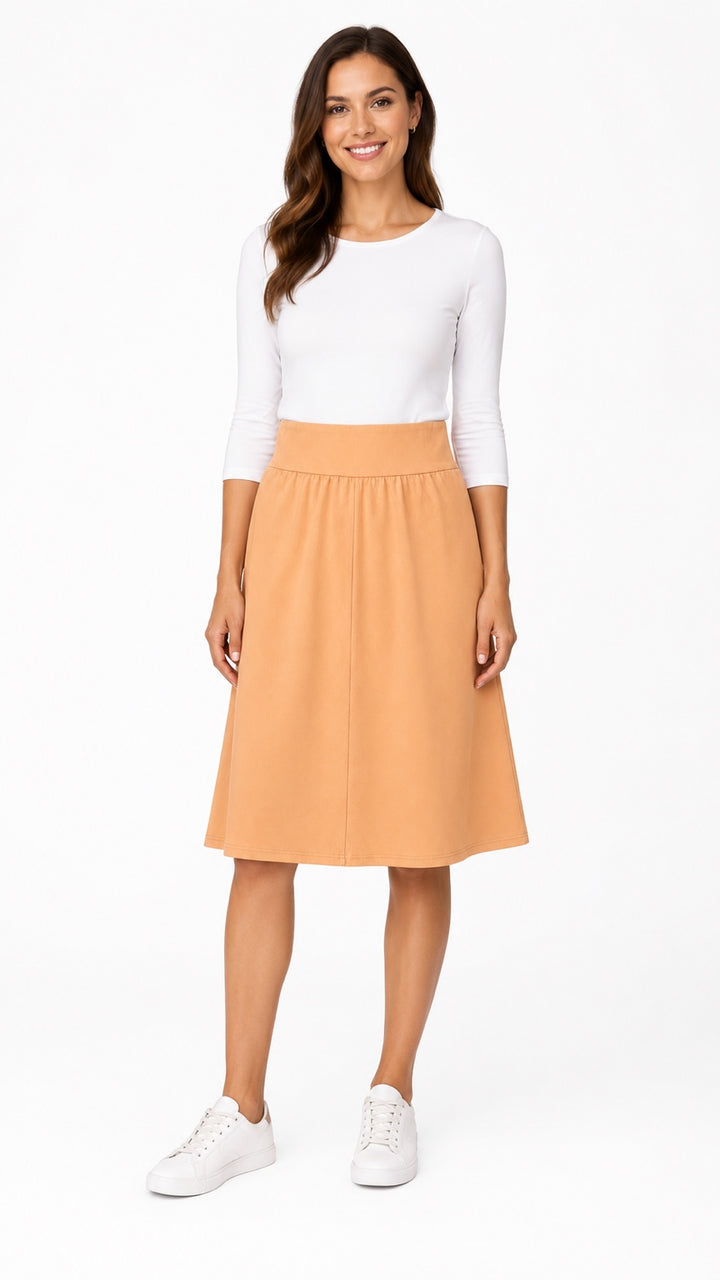 KMW Style 1106L Caramel Soft Terry Flare Skirt - HERO