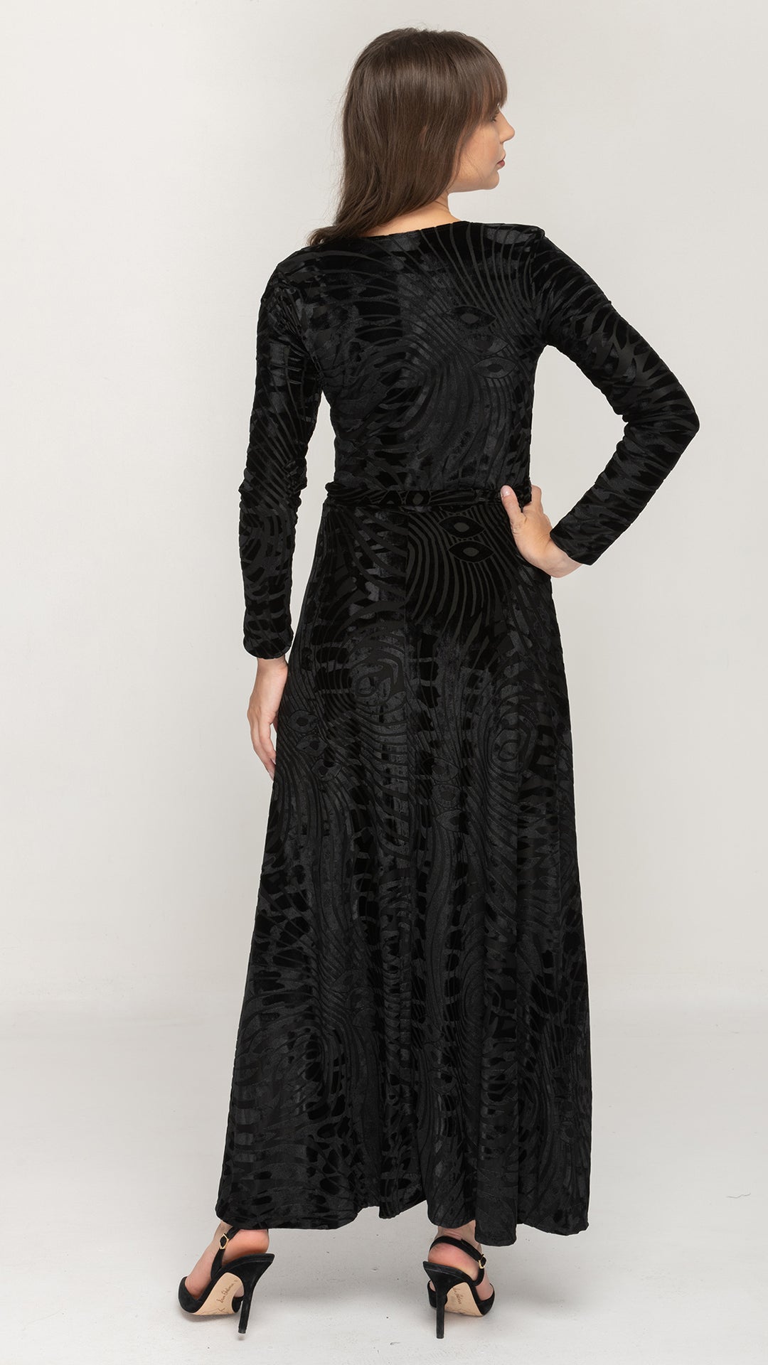 Maxi Belted Dress - Black Velvet Swirl