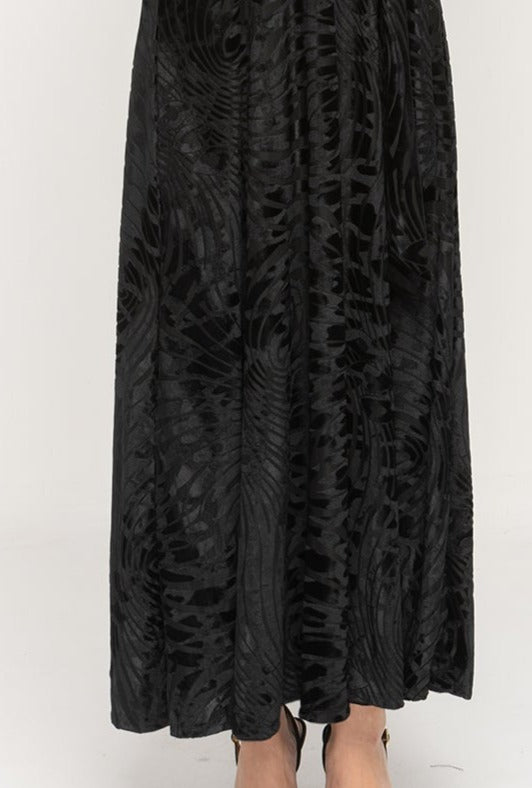 Maxi Belted Dress - Black Velvet Swirl