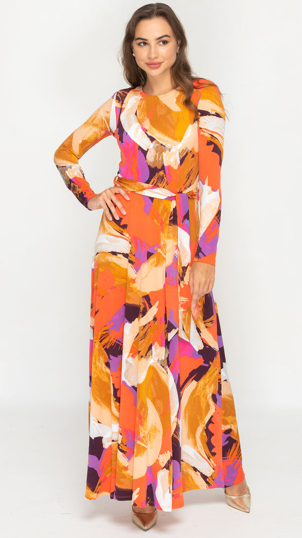 Maxi Dress - Abstract Fuscia/Orange