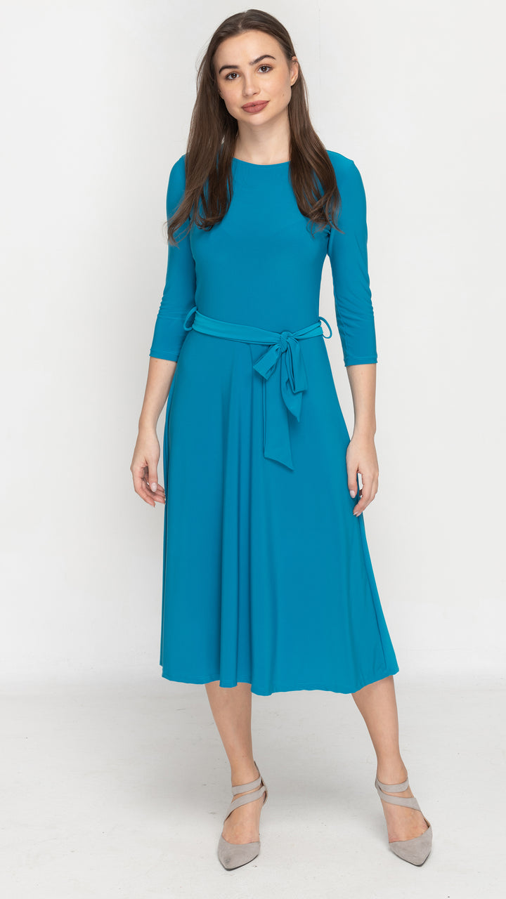 Belted Midi Dress - Aqua