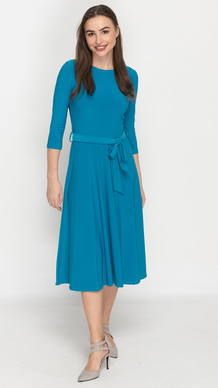 Belted Midi Dress - Aqua