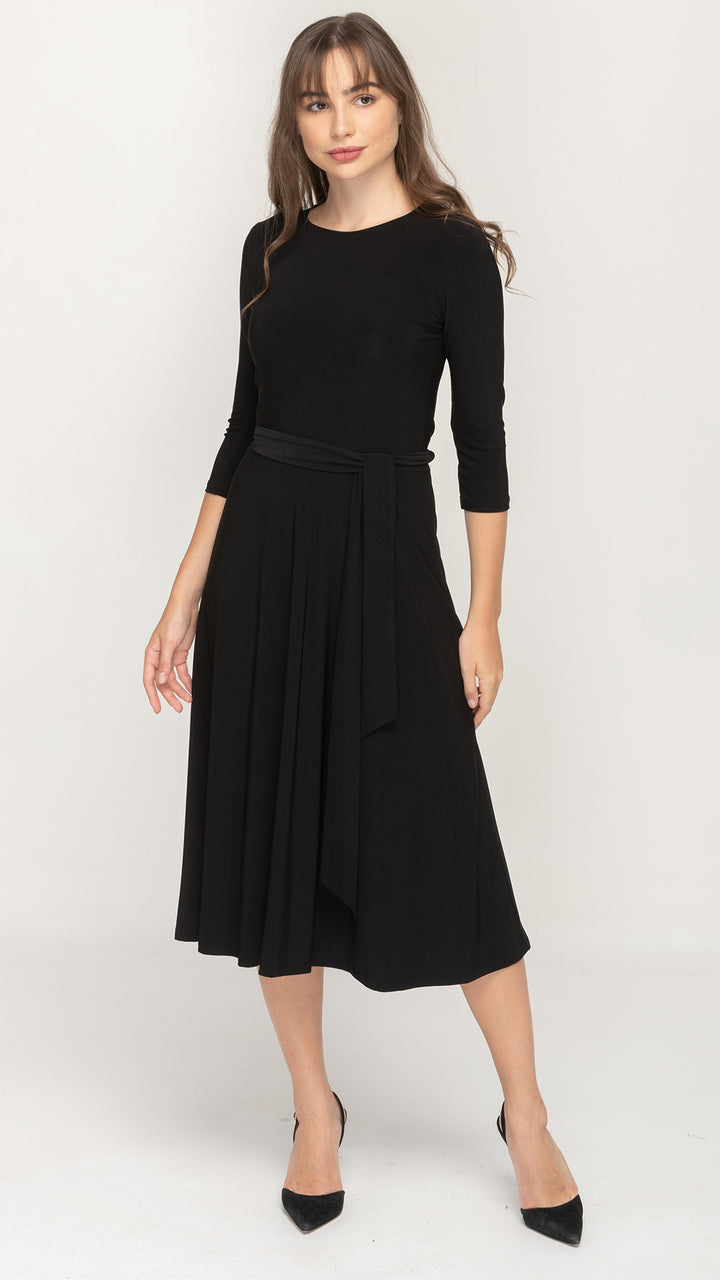 Belted Midi Dress - Black