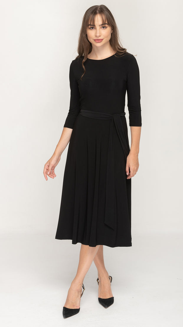 Belted Midi Dress - Black