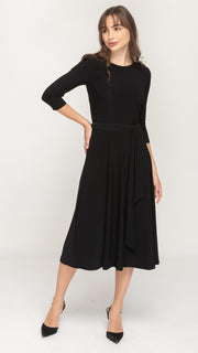 Belted Midi Dress - Black