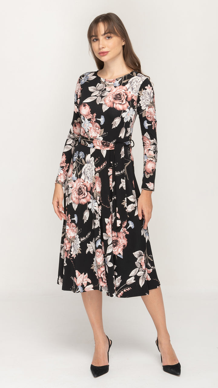 Belted Midi Dress - Sage Floral