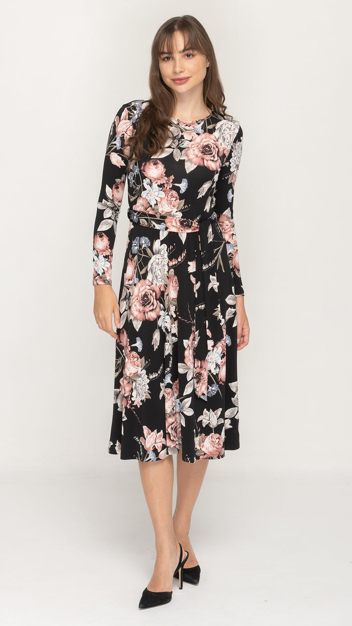 Belted Midi Dress - Sage Floral