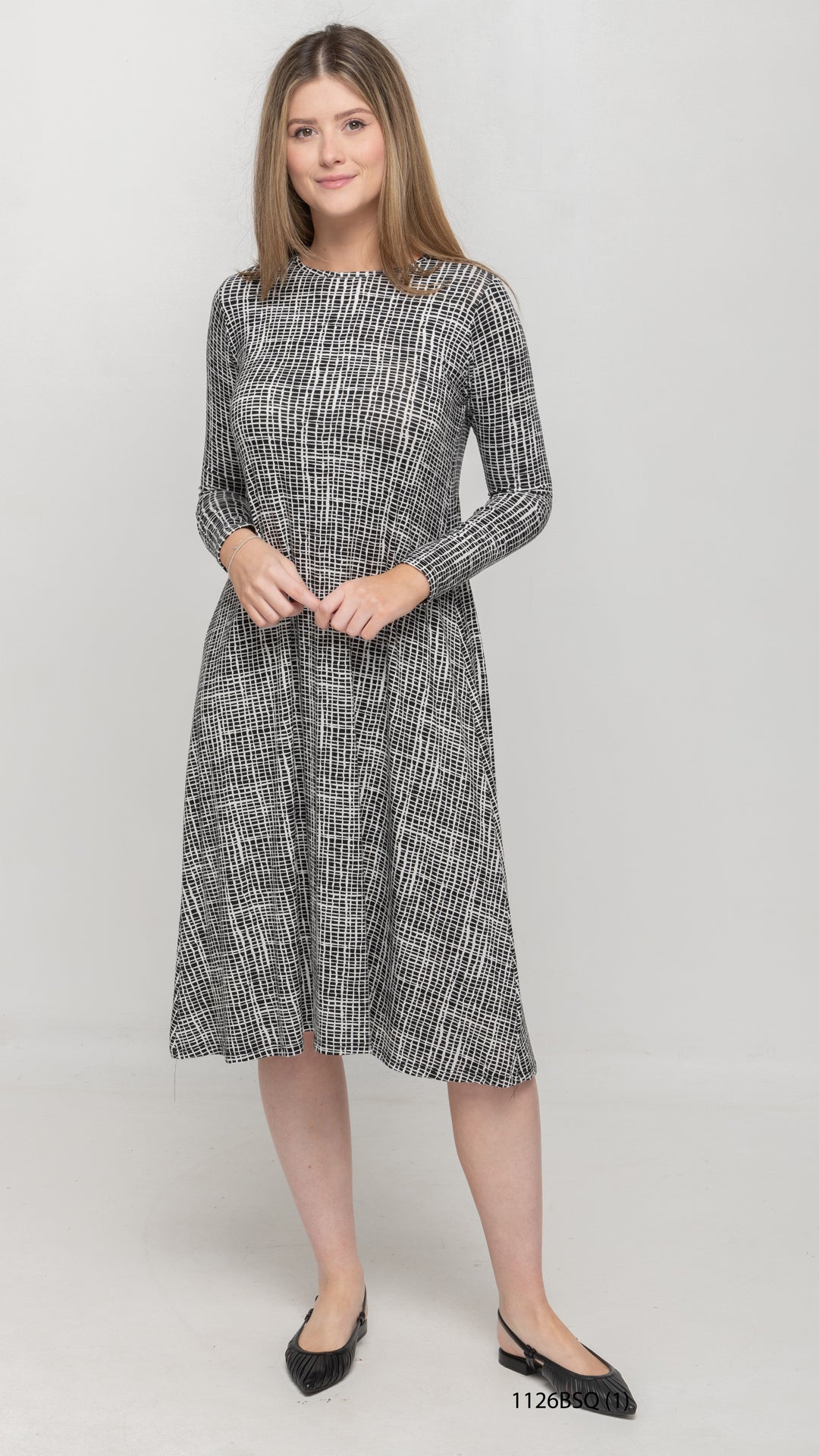 A-Line Jersey Dress Black/Squiggly Print