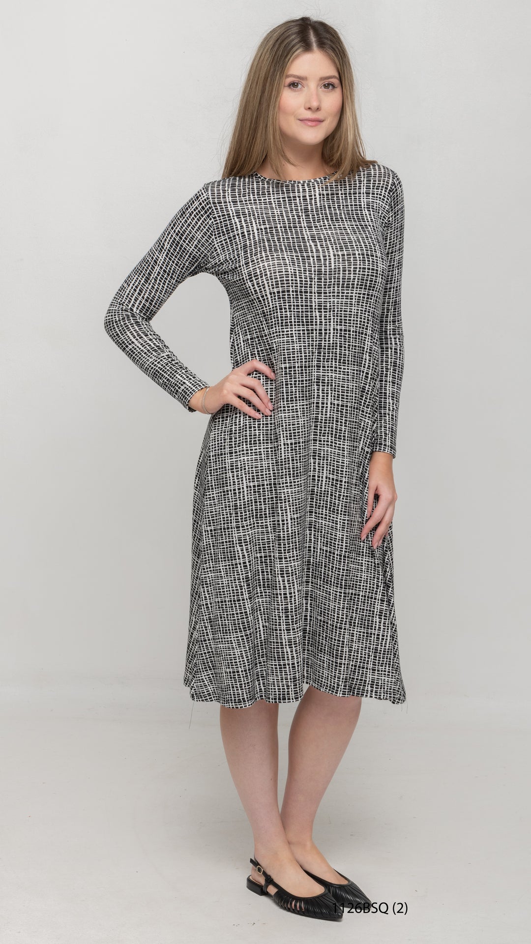 A-Line Jersey Dress Black/Squiggly Print KMW A-Line Jersey Dress Black/Squiggly Print KMW