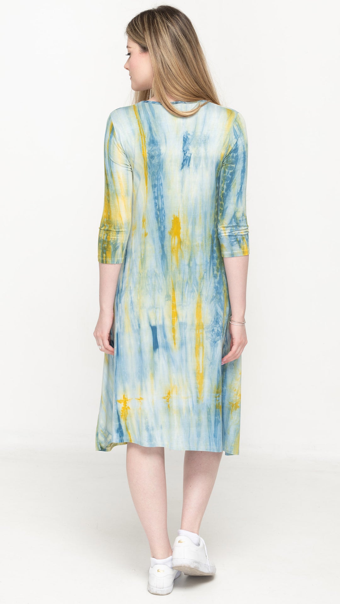 A-Line Jersey Dress Yellow Blue  Tie Dye