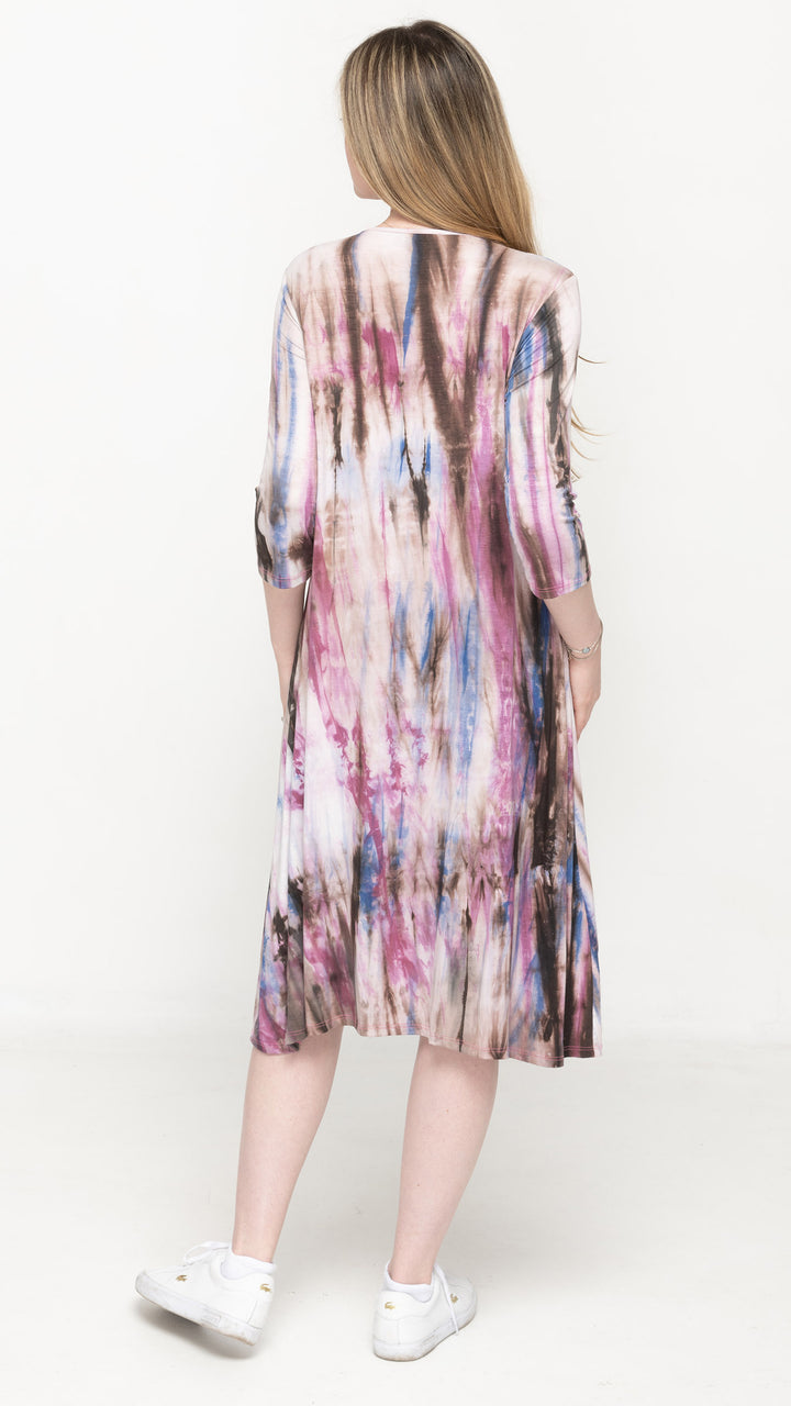 A-Line Jersey Dress Pink Brown Tie Dye