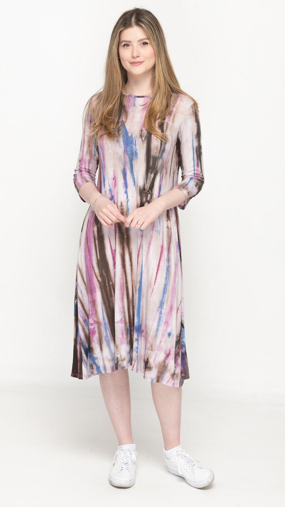A-Line Jersey Dress Pink Brown Tie Dye KMW A-Line Jersey Dress Pink Brown Tie Dye KMW
