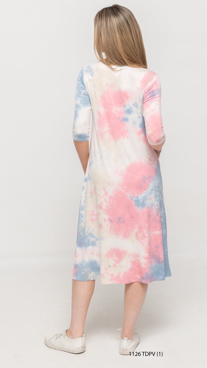 A-Line Jersey Dress Pink Blue Tie Dye