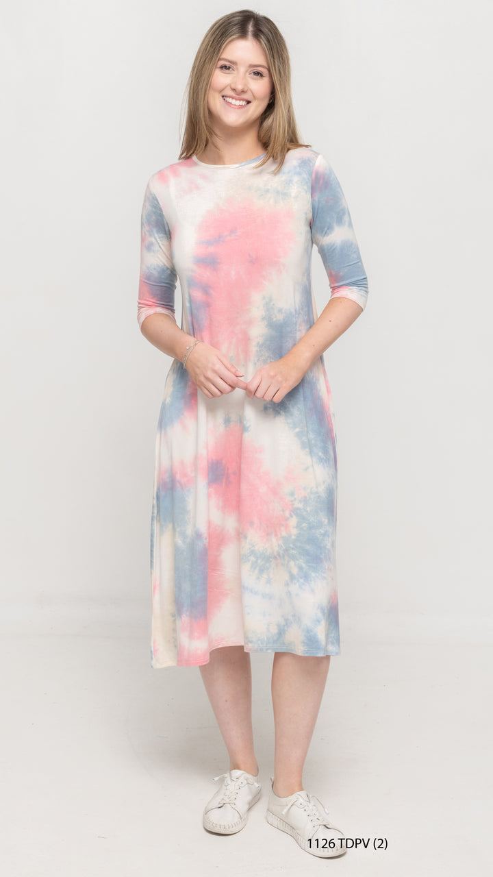 A-Line Jersey Dress Pink Blue Tie Dye