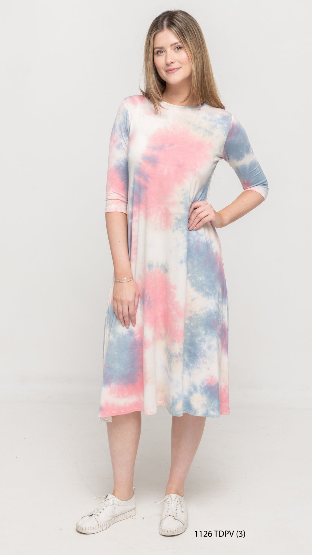 A-Line Jersey Dress Pink Blue Tie Dye