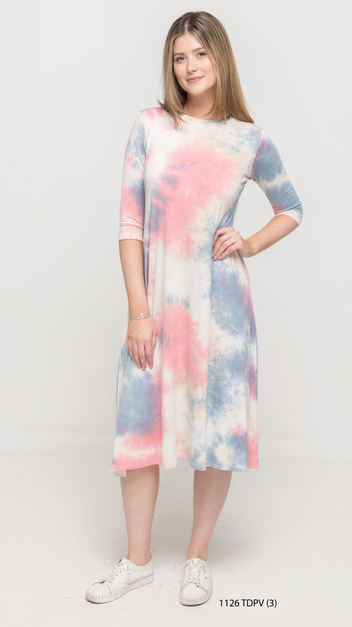A-Line Jersey Dress Pink Blue Tie Dye