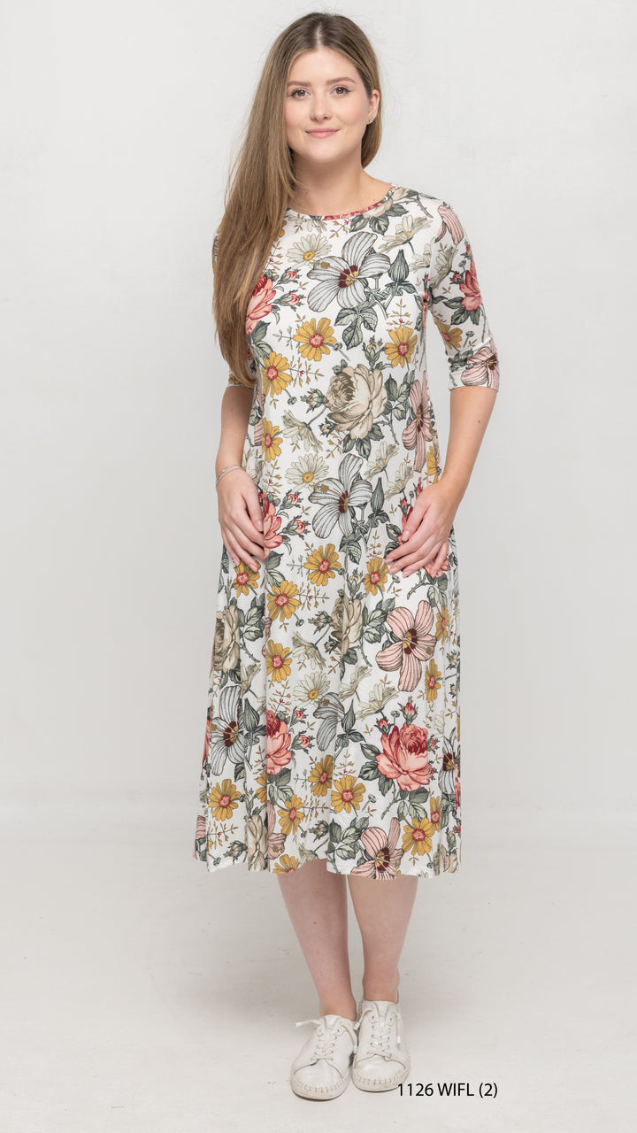 A-Line Jersey Dress Wild Flower Print