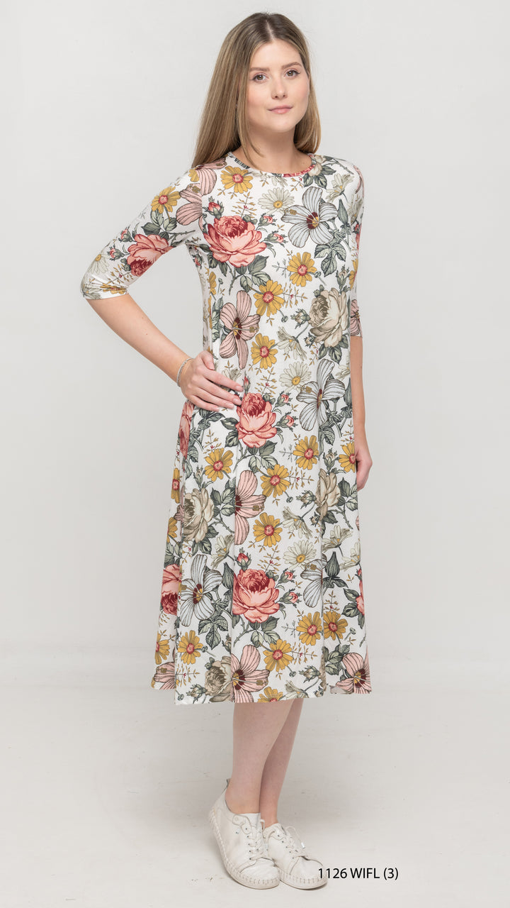 A-Line Jersey Dress Wild Flower Print