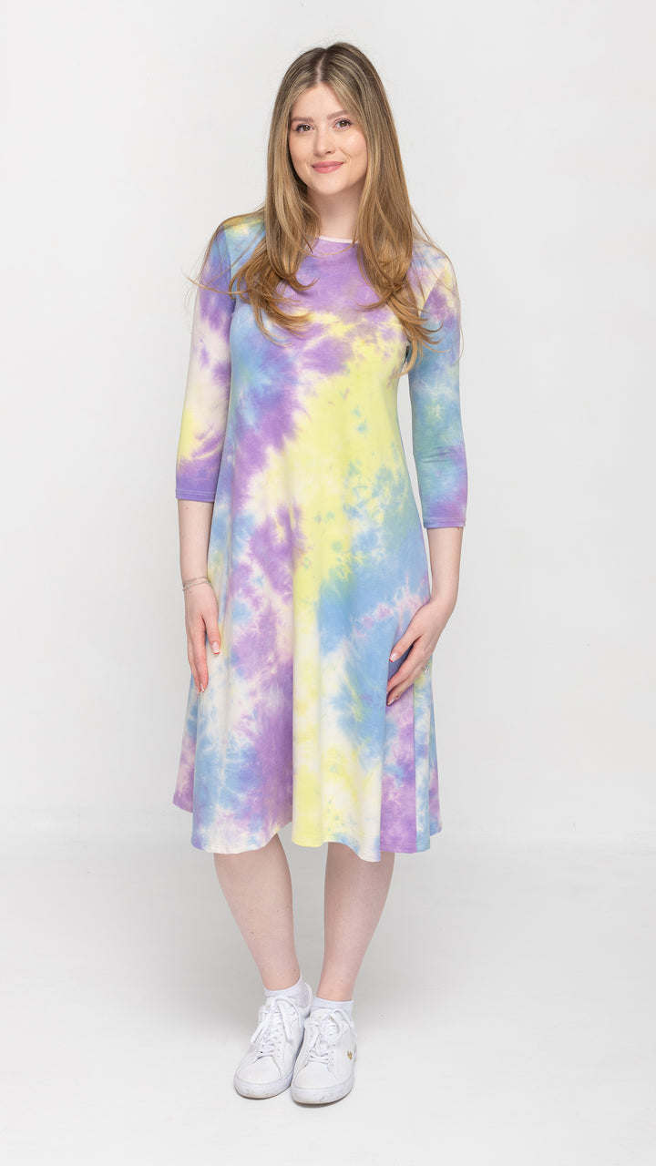A-Line Jersey Dress Pastel Yellow Tie Dye Print