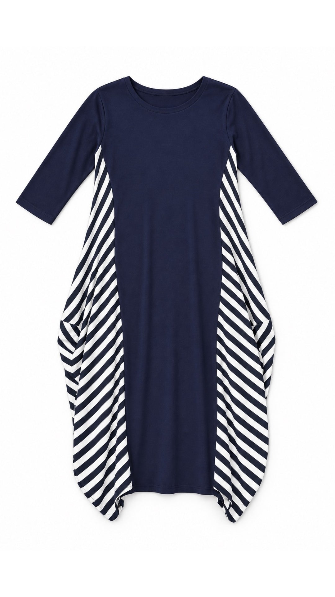KMW Boho Dress Navy Stripes, flatlay