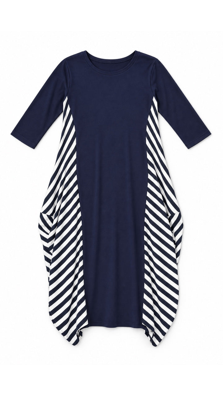 KMW Boho Dress Navy Stripes, flatlay