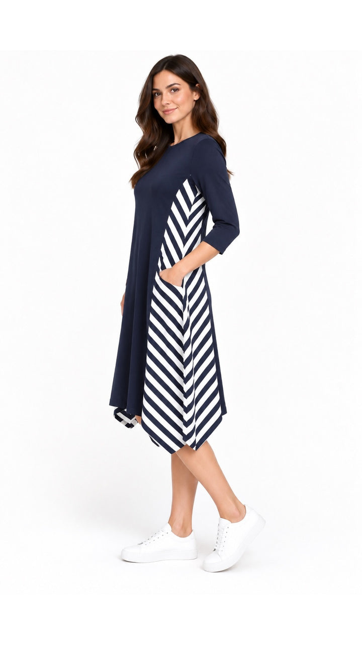 KMW Boho Dress Navy Stripes, side view