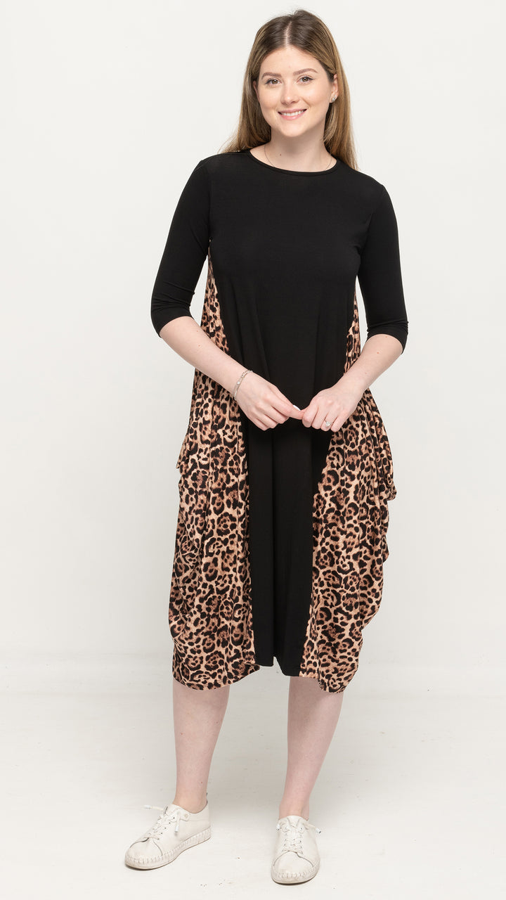 Boho Dress Black/ Brown Leopard