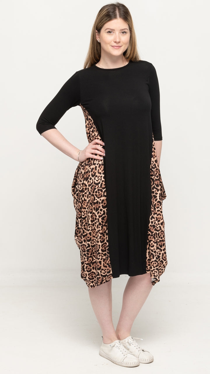 Boho Dress Black/ Brown Leopard