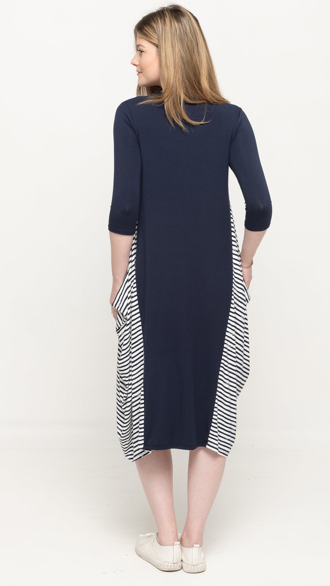 Boho Dress Navy Broken Stripes