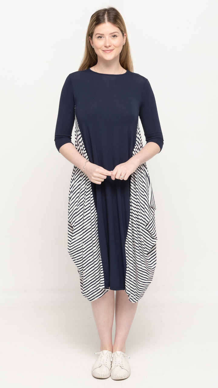 Boho Dress Navy Broken Stripes