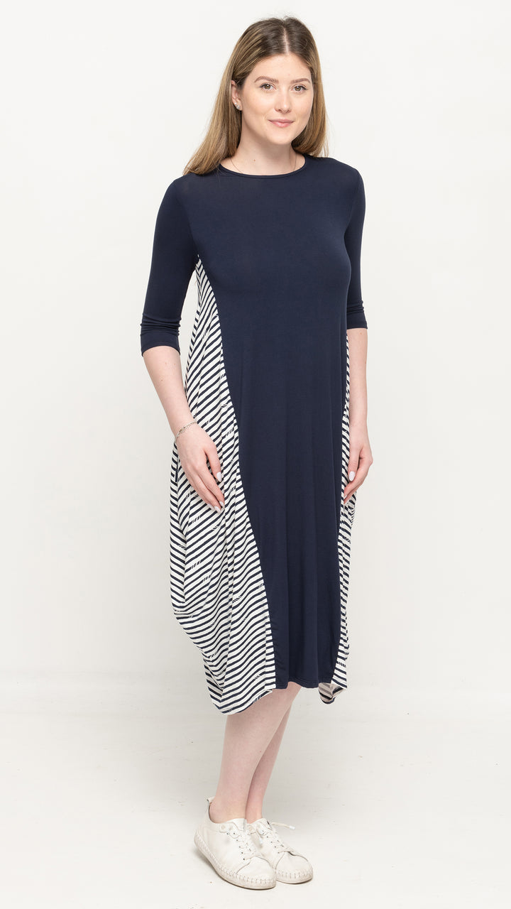 Boho Dress Navy Broken Stripes