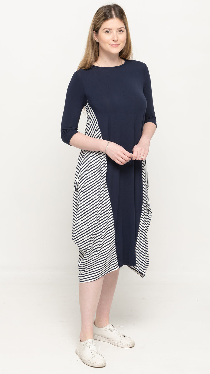 Boho Dress Navy Broken Stripes