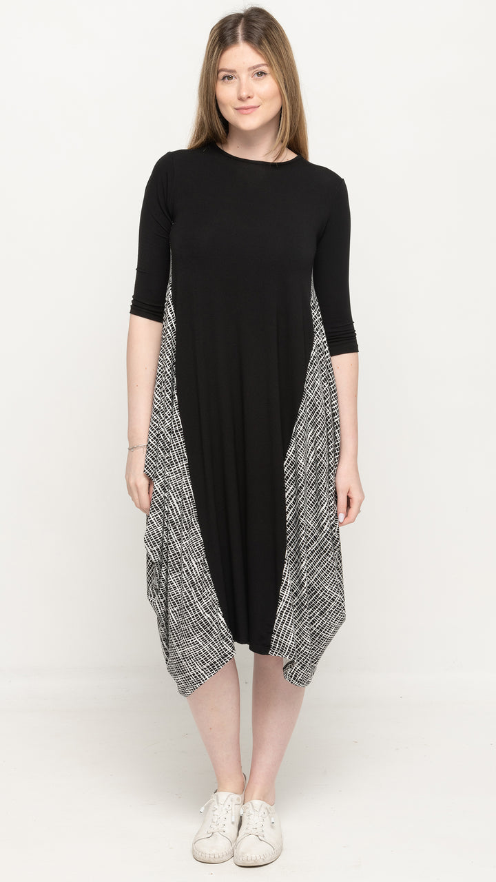 Boho Dress Black/Squiggly Print