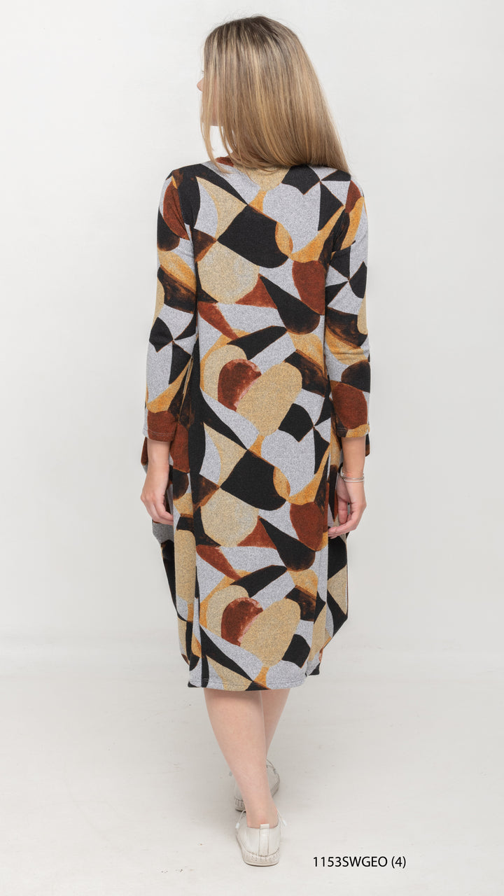 Boho Sweater Knit Dress - Taupe Geo