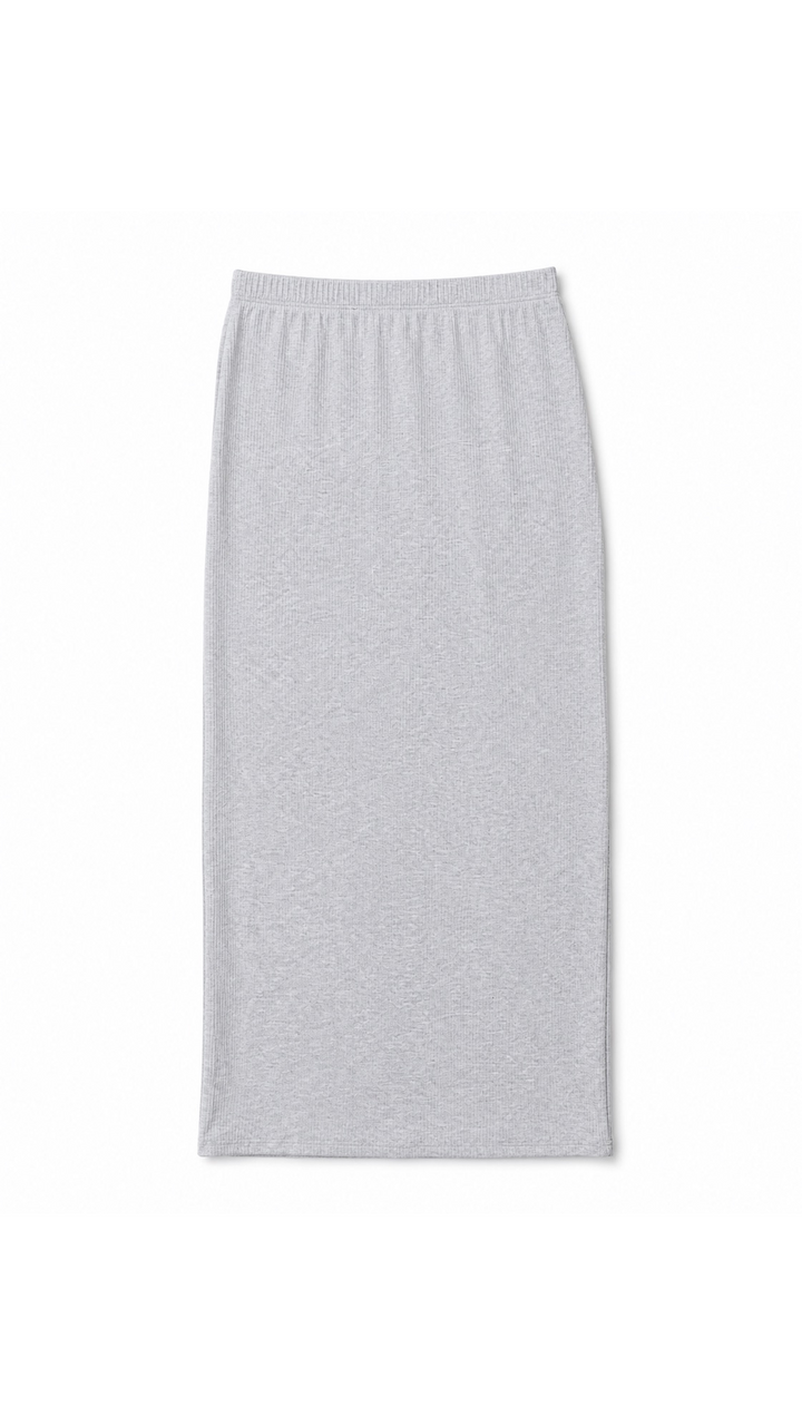 Midi Tube Skirt - Grey Rib