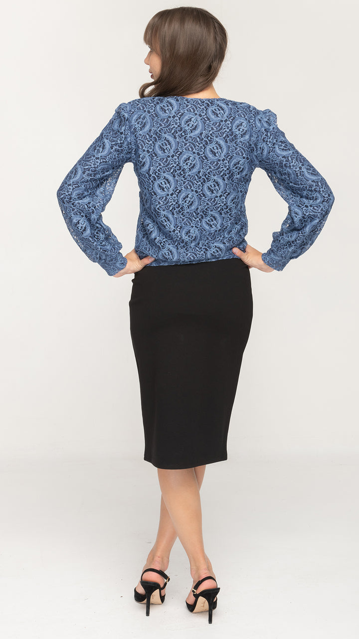 Puff Sleeve Top - Blue Lace