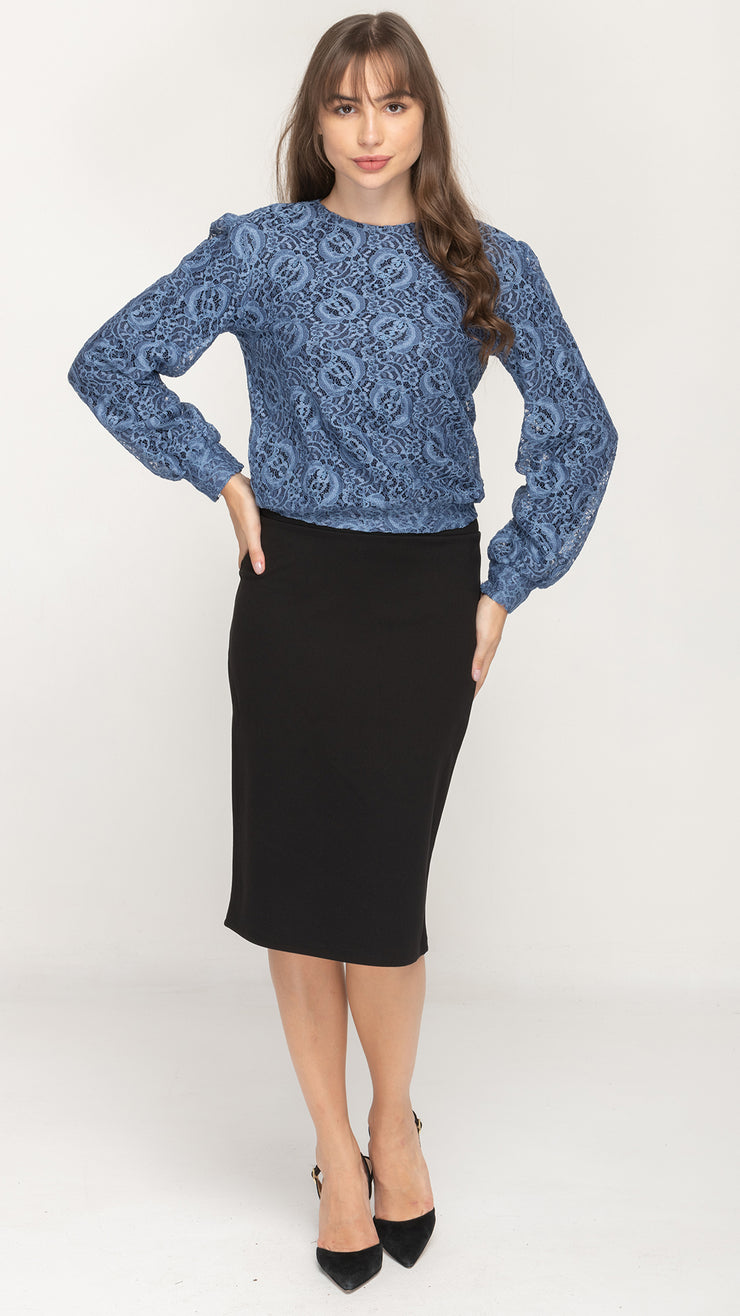 Puffy Sleeve Top - Blue Lace