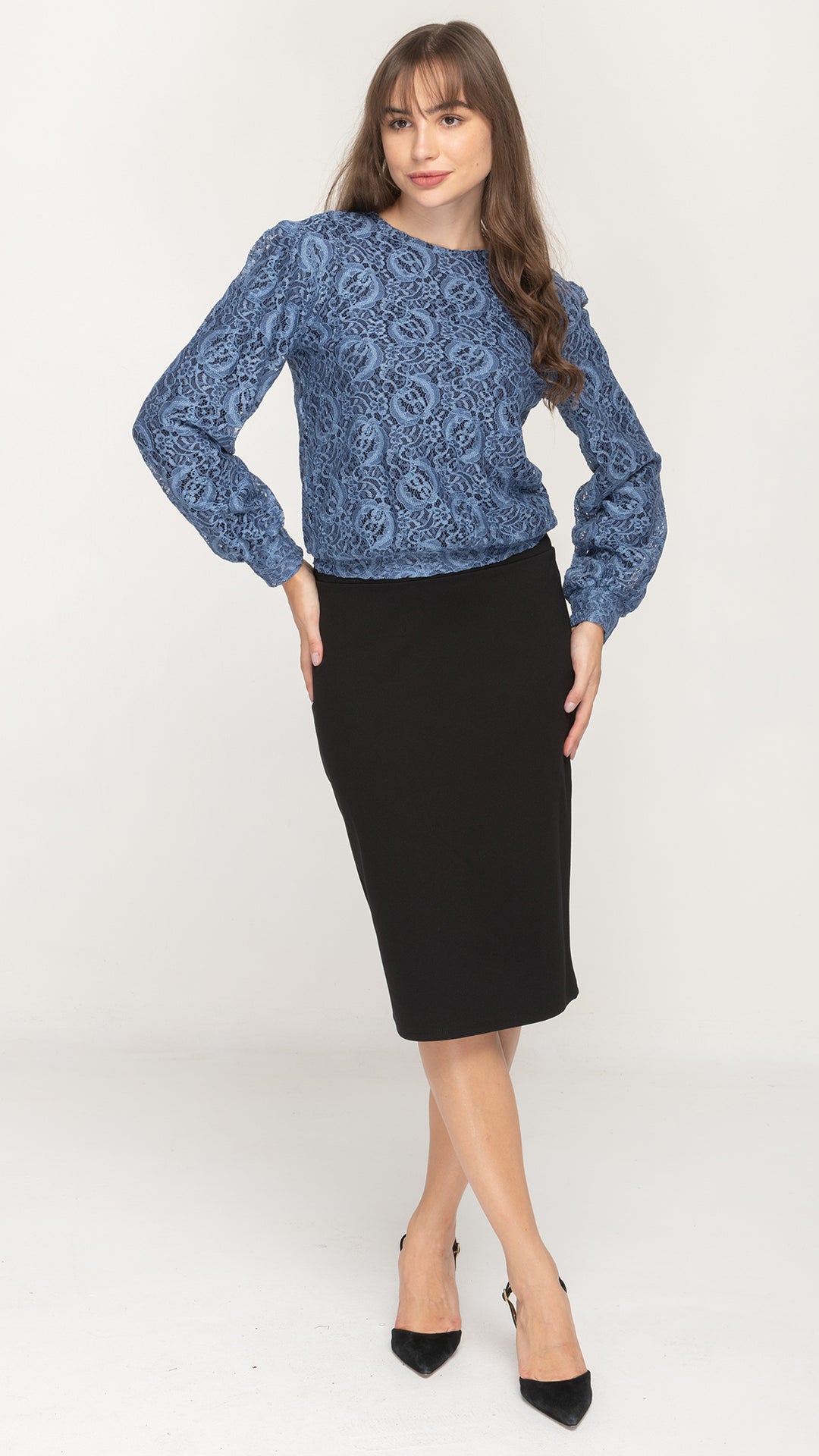 Puff Sleeve Top - Blue Lace