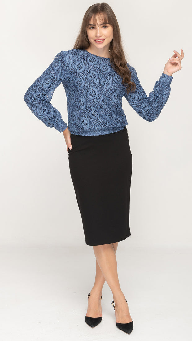 Puffy Sleeve Top - Blue Lace