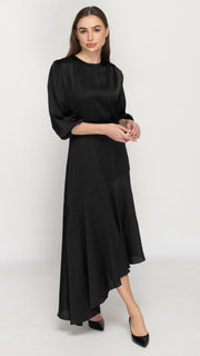 Satin Asymmetrical Dress - Black
