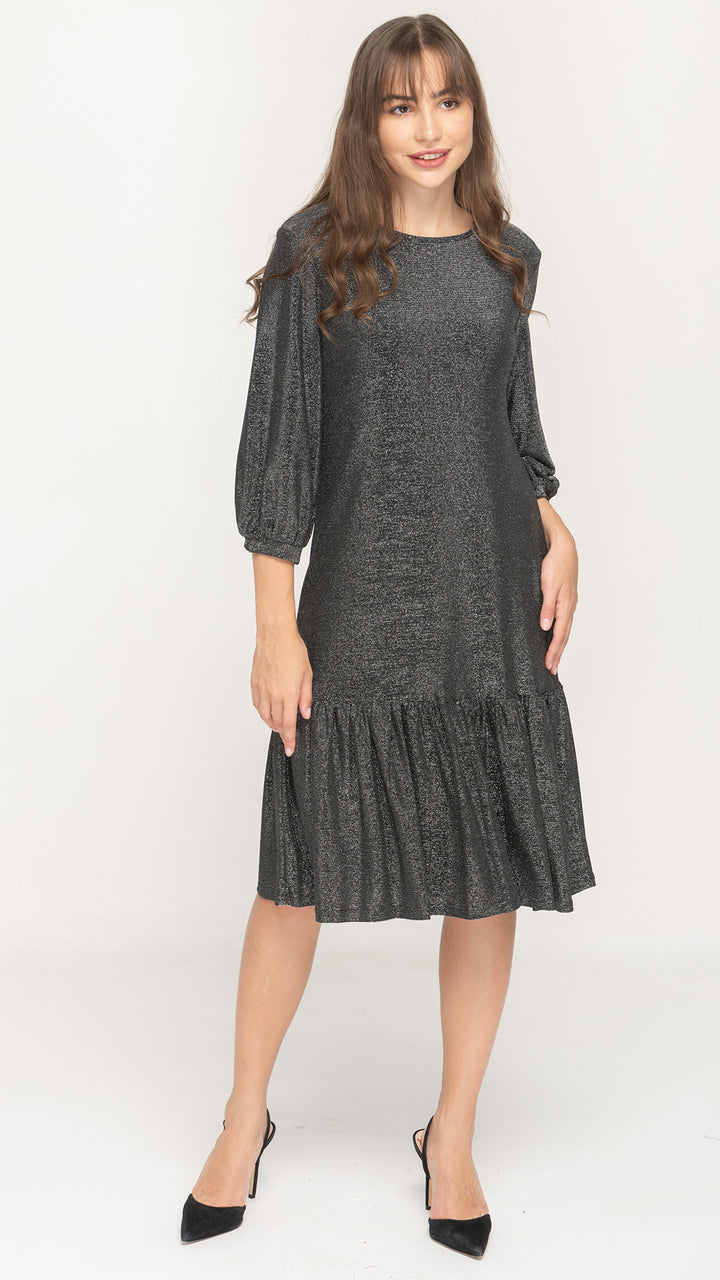 Tier Hem Dress - Silver Lurex